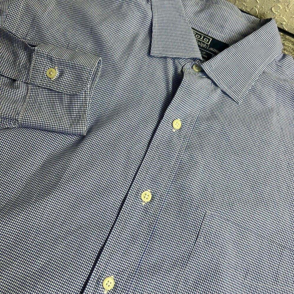 Vintage 90s Polo Ralph Lauren Shirt Size XL 17 1/2 34/35 Gingham Cotton Blue